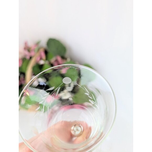Set of 4 Etched Crystal Cocktail Glasses Dot & Swag Vintage 1940s Willow Moon - Picture 7 of 8
